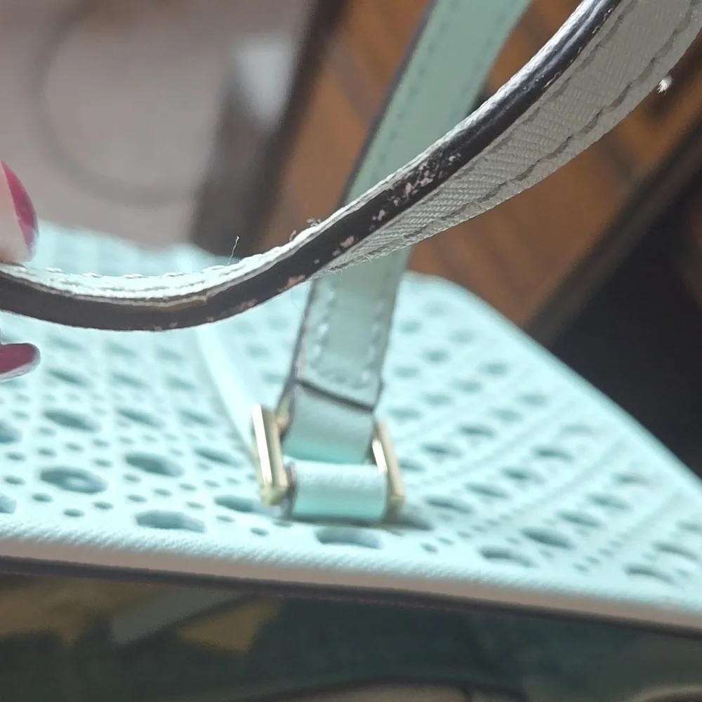 Kate Spade Aqua Blue Geometric Cutout Tote, EUC